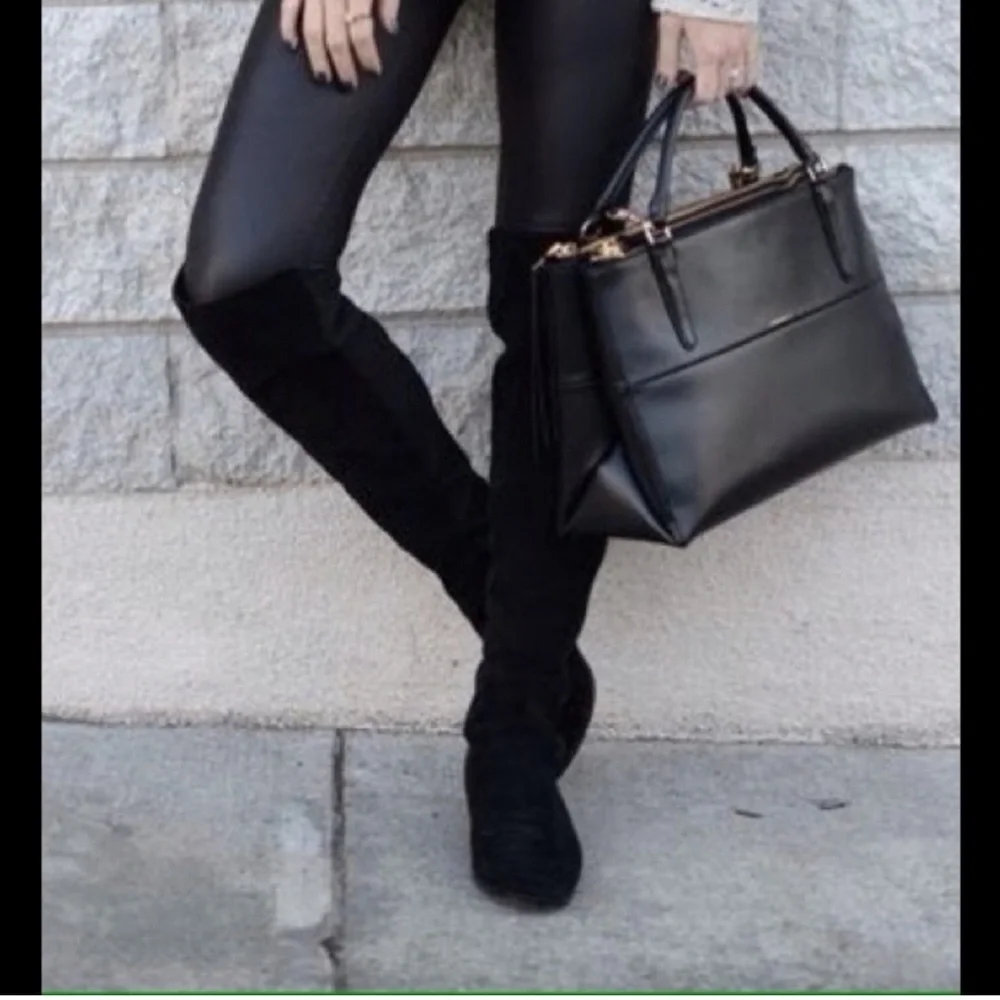 Stuart Weitzman Suede Lander Over The Knee Black Boot 50/50 Tall Boots, Size 9M
